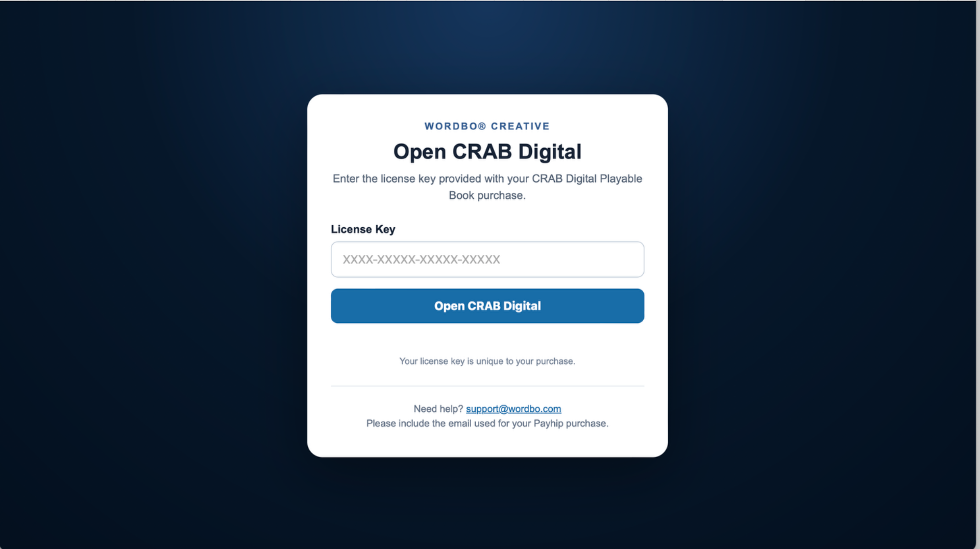 CRAB license verification screen